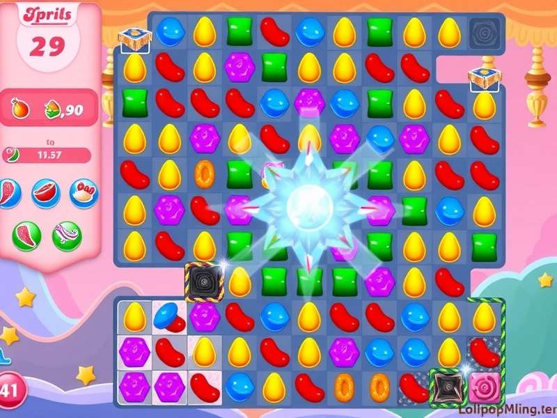 Lollipop Blast Odyssey gameplay screenshot showing colorful candy pieces